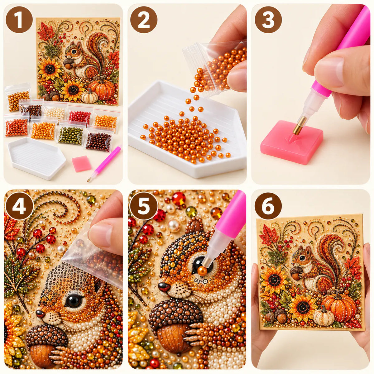Autumn Squirrel and Pumpkins Pearl Diamond Painting Kit tutorial image
