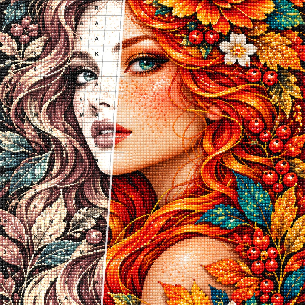 Autumn Sunflower Muse Diamond Painting Kit — Diamond and canvas detail