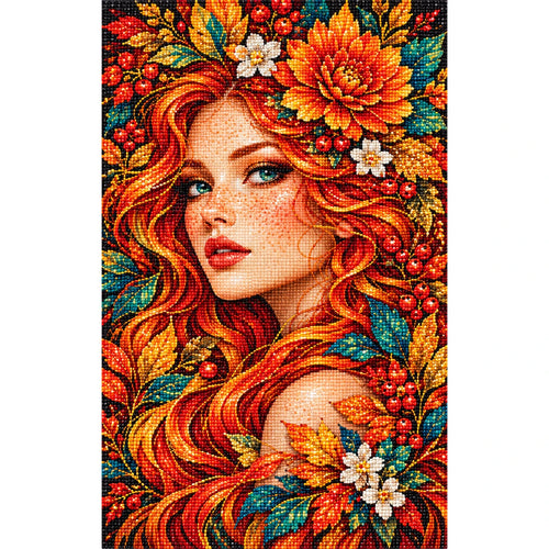 Autumn Sunflower Muse Diamond Painting Kit — Finished white-background diamond painting