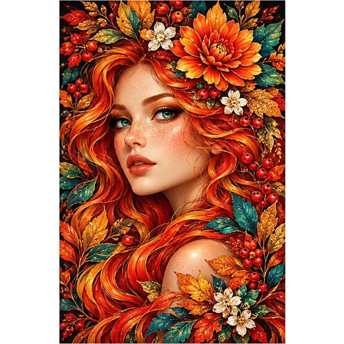 Autumn Sunflower Muse Diamond Painting Kit — original white-background artwork