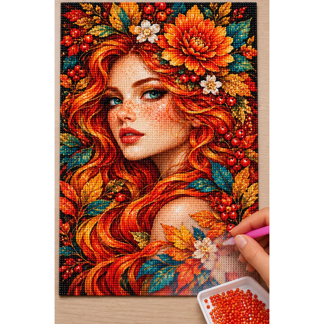 Autumn Sunflower Muse Diamond Painting Kit — Diamond painting process