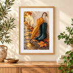 Framed home display of the autumn umbrella and rain boots diamond painting