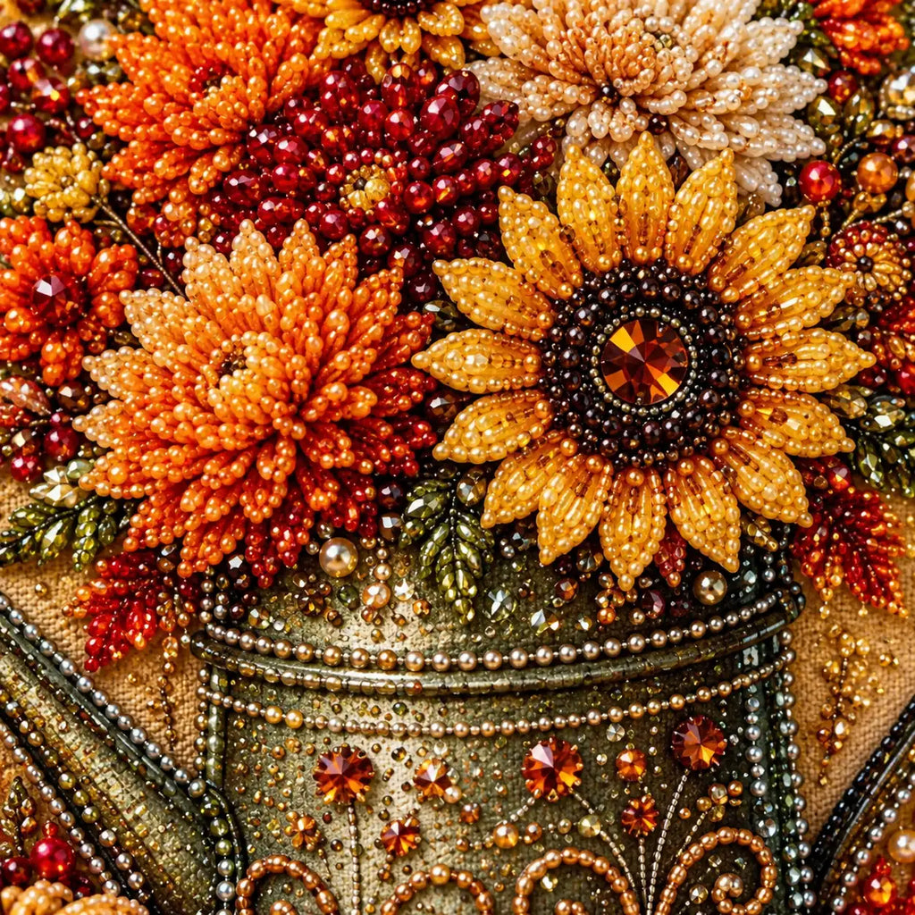 Autumn Watering Can Flowers Pearl Diamond Painting Kit detail image