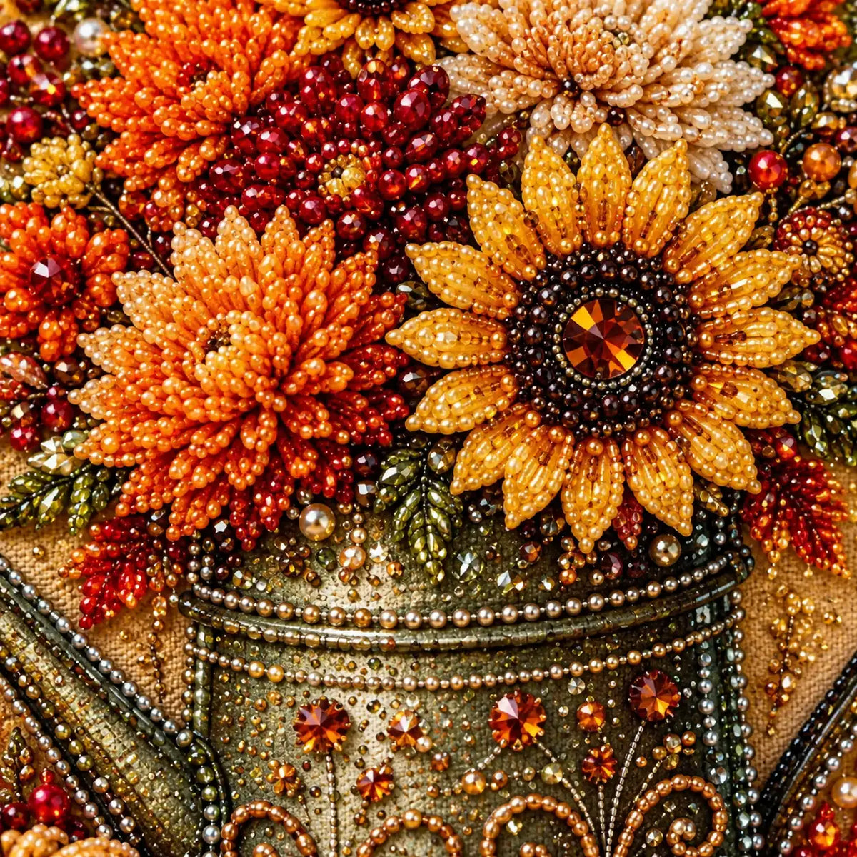 Autumn Watering Can Flowers Pearl Diamond Painting Kit detail image