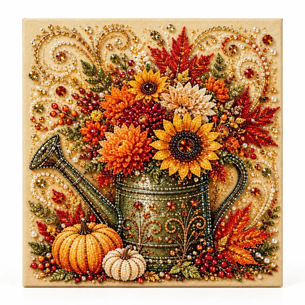 Autumn Watering Can Flowers Pearl Diamond Painting Kit hero image