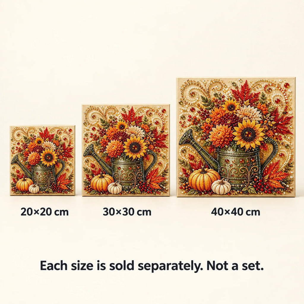 Autumn Watering Can Flowers Pearl Diamond Painting Kit size image