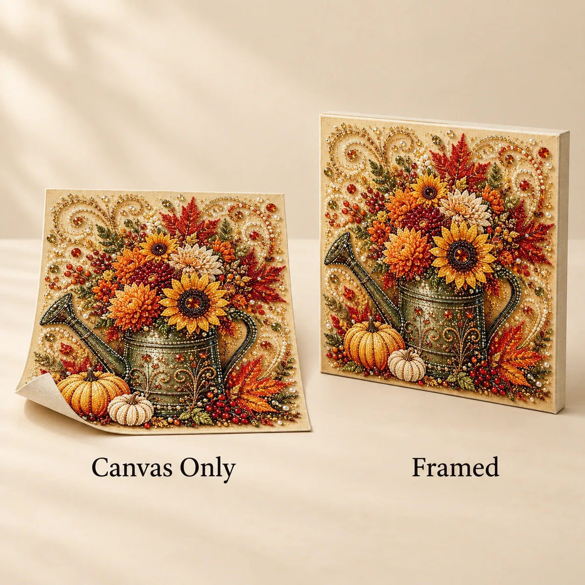 Autumn Watering Can Flowers Pearl Diamond Painting Kit style image