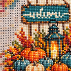 Autumn Welcome Pumpkins Diamond Painting Kit diamond and canvas detail
