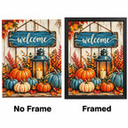 Autumn Welcome Pumpkins Diamond Painting Kit No Frame and Framed comparison
