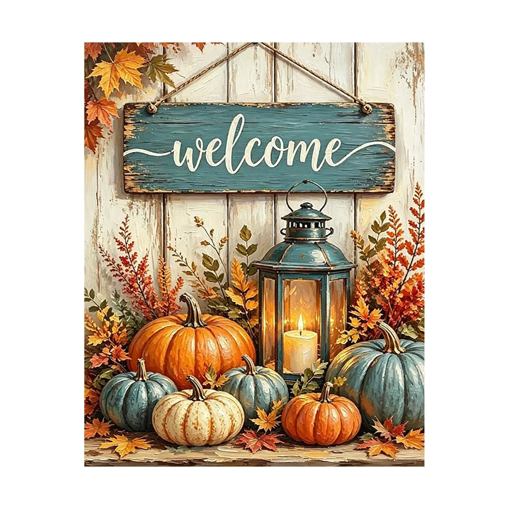 Autumn Welcome Pumpkins Diamond Painting Kit original artwork on white background