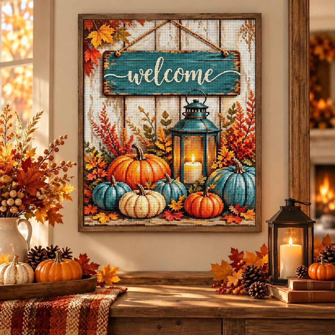 Autumn Welcome Pumpkins Diamond Painting Kit autumn home decor scene