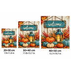 Autumn Welcome Pumpkins Diamond Painting Kit size guide