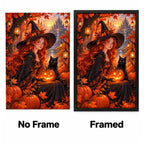 Autumn Witch Pumpkin Cat Diamond Painting Kit No Frame and Framed comparison