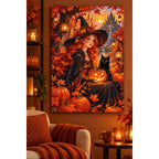 Autumn Witch Pumpkin Cat Diamond Painting Kit home decor scene