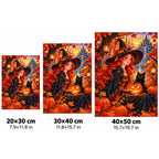 Autumn Witch Pumpkin Cat Diamond Painting Kit size guide
