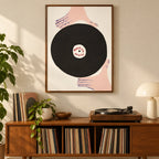 Home decor scene showing Awful Music Vinyl Record Diamond Painting Kit artwork displayed on a wall.