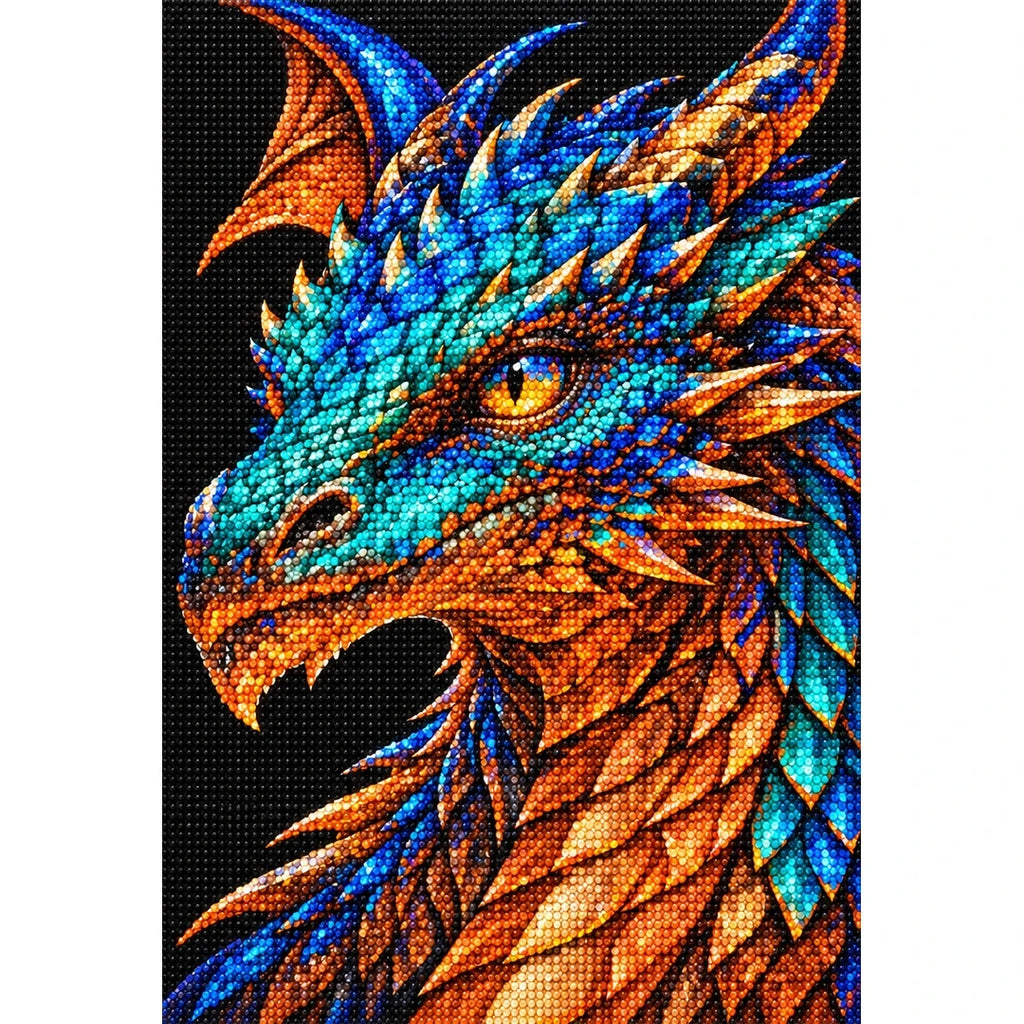 Azure Copper Mosaic Dragon finished diamond painting on white background