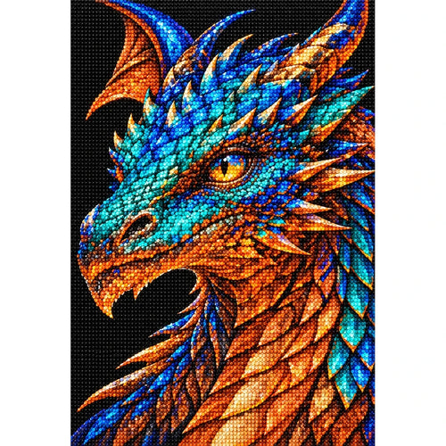 Azure Copper Mosaic Dragon finished diamond painting on white background