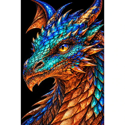 Azure Copper Mosaic Dragon original artwork on white background