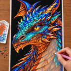 Azure Copper Mosaic Dragon diamond painting process with pen and tray