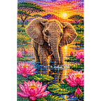 Baby Elephant Lotus Pond Diamond Painting Kit — canvas and drill material detail