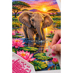 Baby Elephant Lotus Pond Diamond Painting Kit — diamond painting application process
