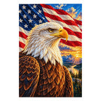 White-background finished diamond painting of Bald Eagle Stars and Stripes.