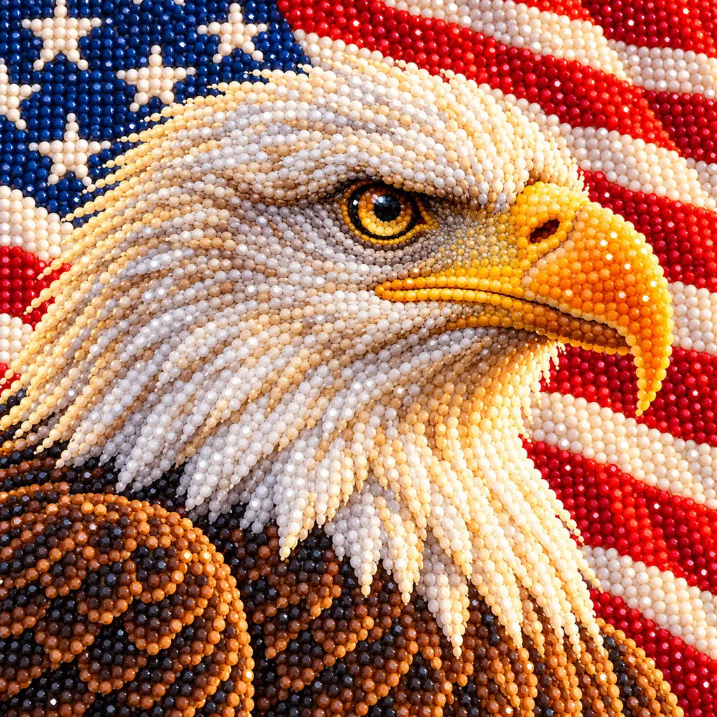 Close-up of drill details in the Bald Eagle Stars and Stripes diamond painting.