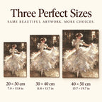 Size guide for Ballerina in Warm Studio Diamond Painting Kit: 20 × 30 cm, 30 × 40 cm, and 40 × 50 cm.