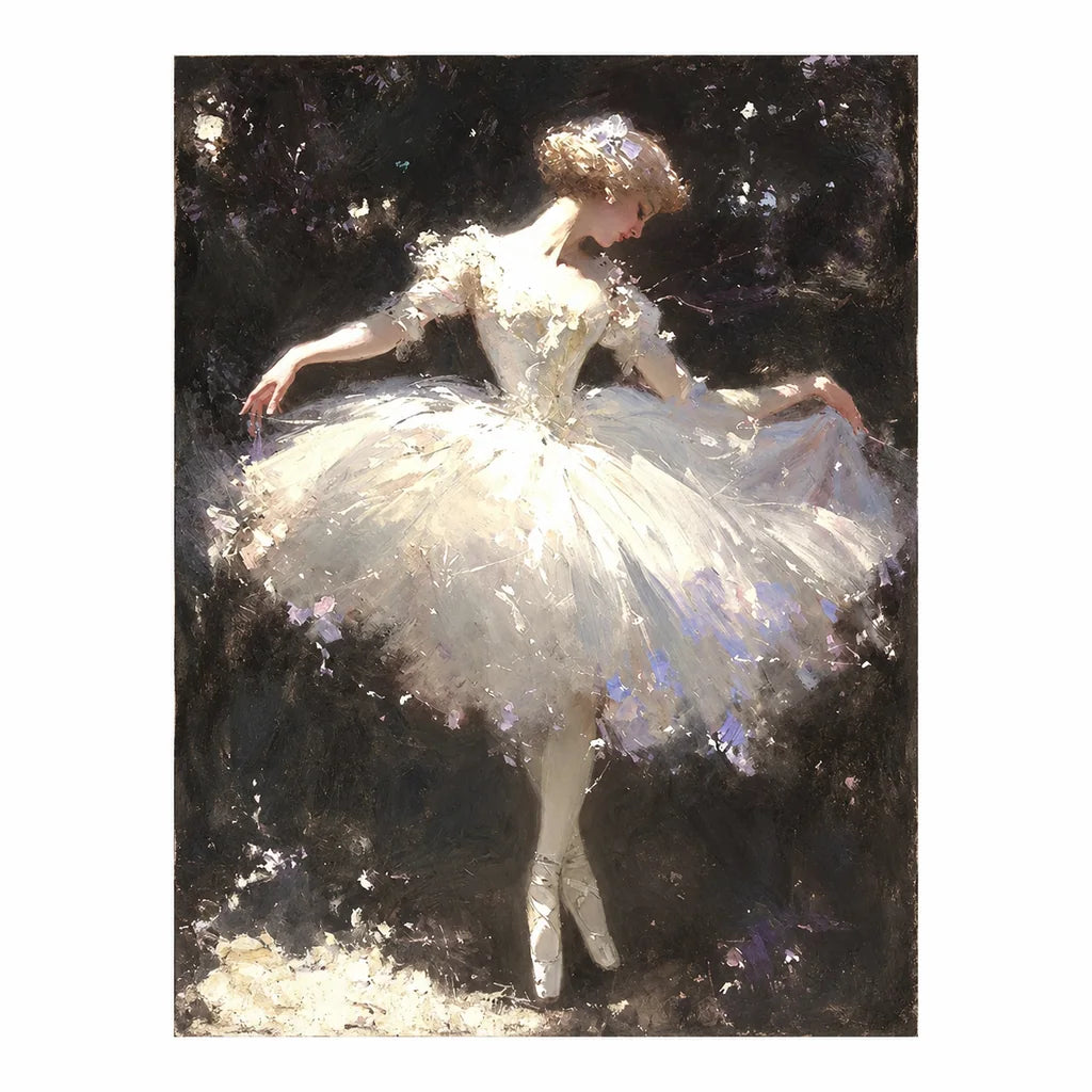Original artwork showing a solo ballerina performing against a dark, sparkling backdrop.