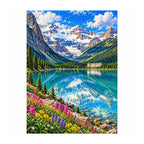 White-background finished diamond painting of Banff Lake Louise.