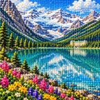 Close-up of drill details in the Banff Lake Louise diamond painting.