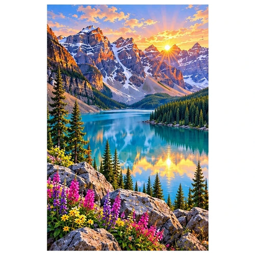 Banff Moraine Lake Sunrise original artwork on white