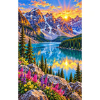 Banff Moraine Lake Sunrise finished diamond painting on white