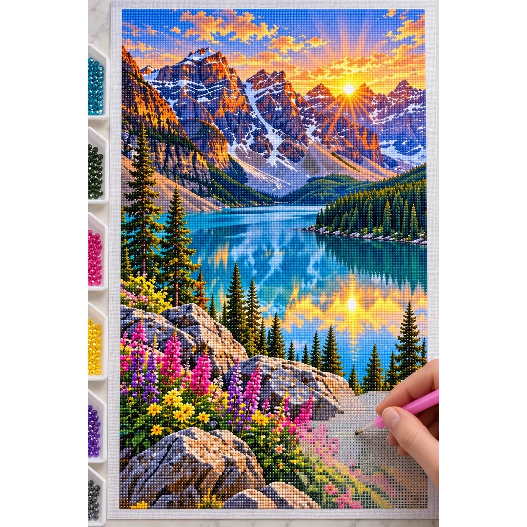 Banff Moraine Lake Sunrise diamond painting process