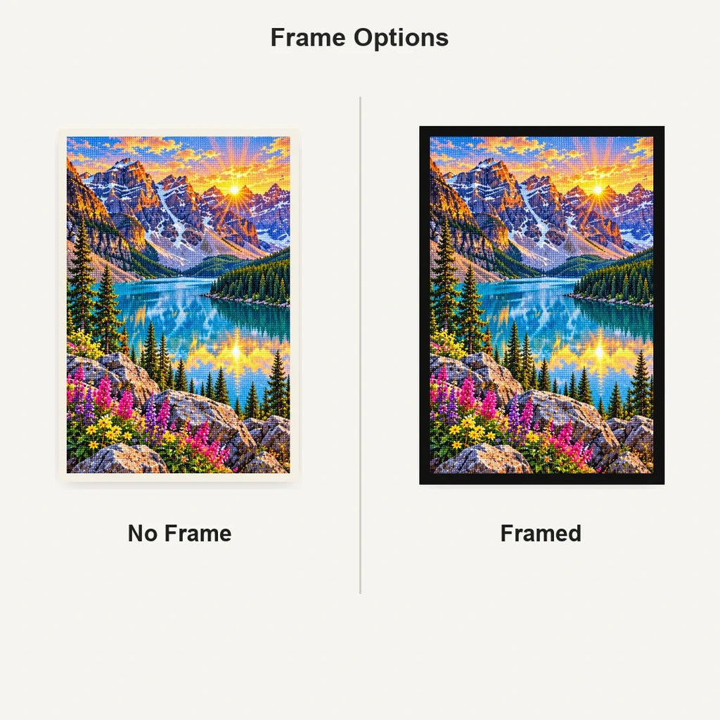Banff Moraine Lake Sunrise No Frame and Framed comparison