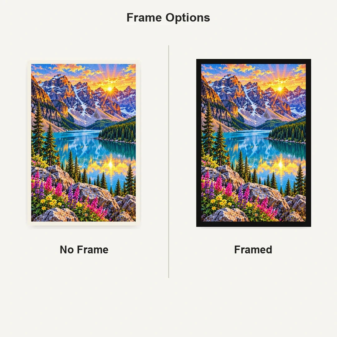 Banff Moraine Lake Sunrise No Frame and Framed comparison