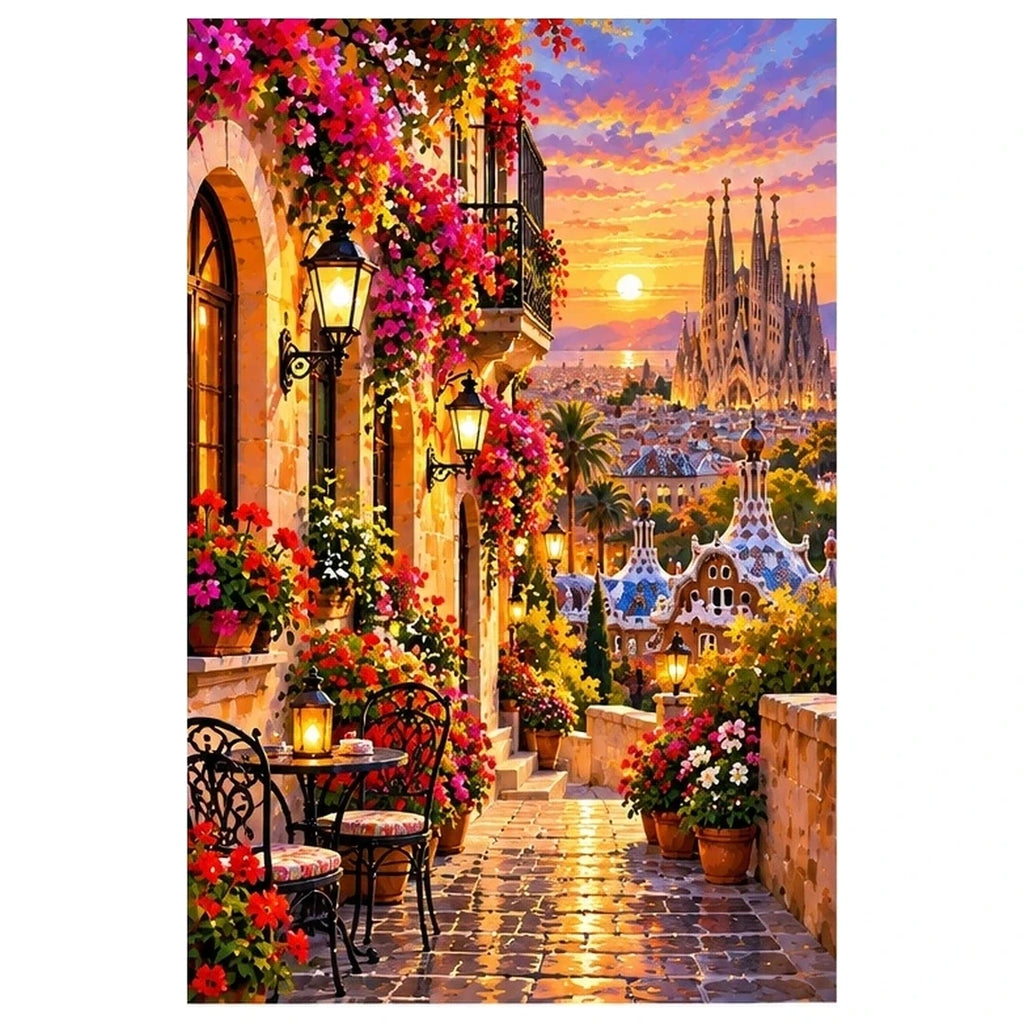 Barcelona Flower Balcony Evening original artwork on white