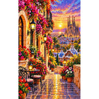 Barcelona Flower Balcony Evening finished diamond painting on white