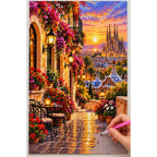 Barcelona Flower Balcony Evening diamond painting process