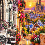 Barcelona Flower Balcony Evening canvas and resin drill detail