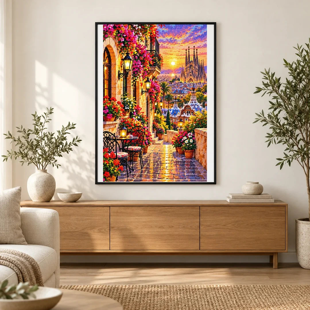 Barcelona Flower Balcony Evening finished artwork in home décor