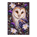 Original white-background artwork of Barn Owl Indigo Thistle Frame