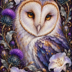 Close-up of sparkling drills on the Barn Owl Indigo Thistle Frame design