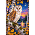 Barn Owl White Birch Twilight Diamond Painting Kit — original white-background artwork