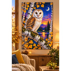Barn Owl White Birch Twilight Diamond Painting Kit — finished diamond painting in a home setting