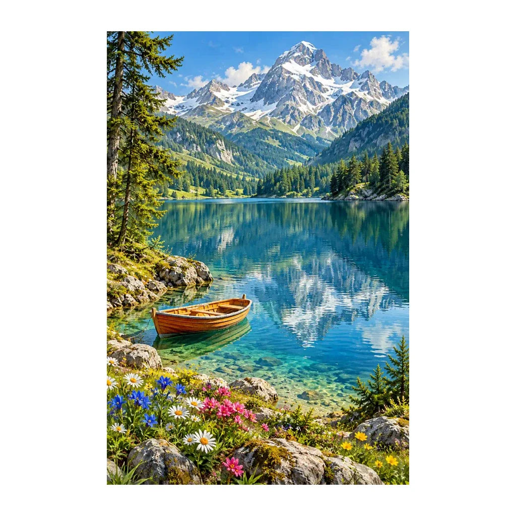 Original Bavarian Alpine Lake artwork on a white background.