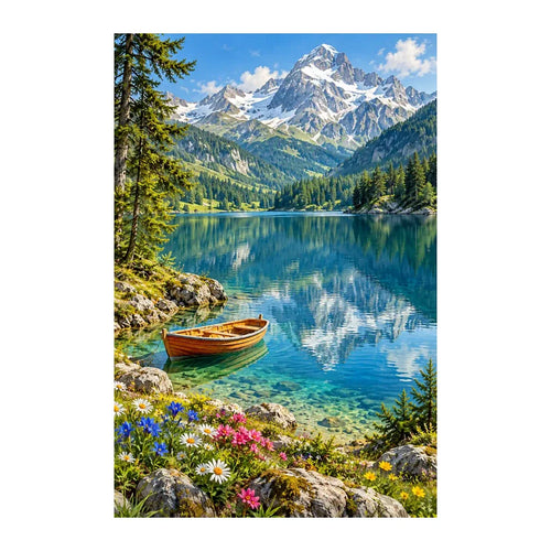 Original Bavarian Alpine Lake artwork on a white background.