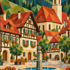Close-up diamond detail of timbered Bavarian houses along a village lane