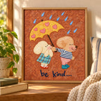 Framed Be Kind poodle friends diamond painting displayed as home decor